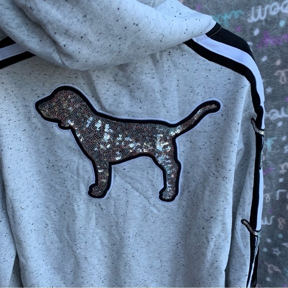 Pink Sequin Dog Hoodie Sweatshirt Sherpa Women’s Size Small 1/4 Zip - Picture 5 of 10